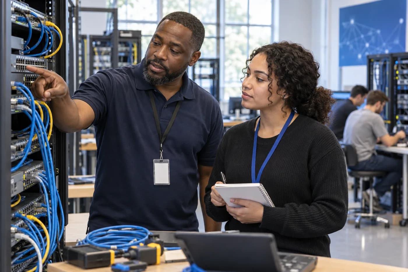 A mentor and learner working through a technical lesson